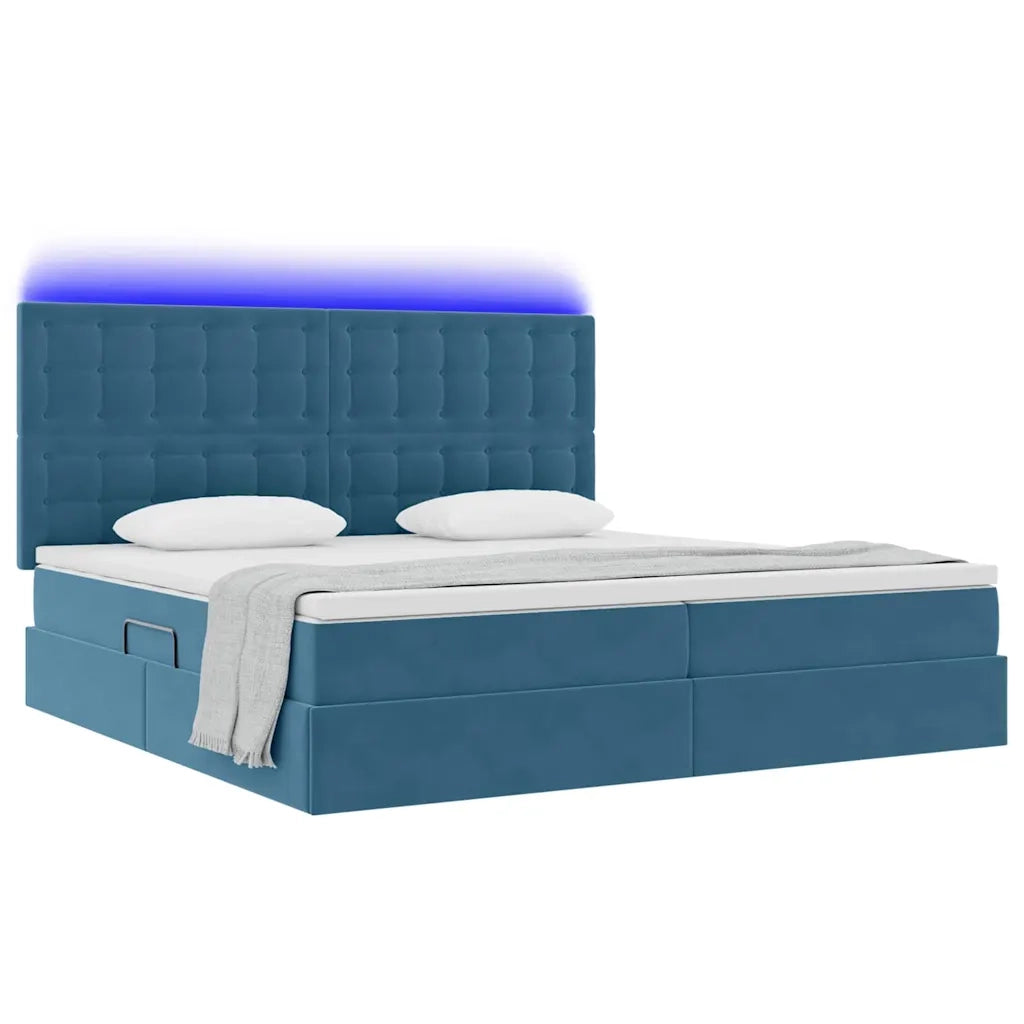 Letto con contenitore e LED Blu Scuro 200 x 200 cm Velluto 3372811