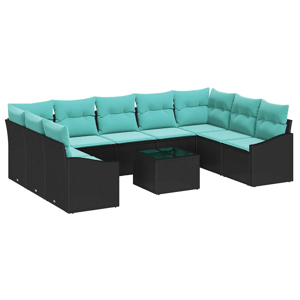 Set di divani con cuscino 10 pcs Nero polyrattan