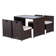 SET MOBILI DA GIARDINO IN RATTAN 5PZ TAVOLO PRANZO 4 SEDIE CON CUSCINI