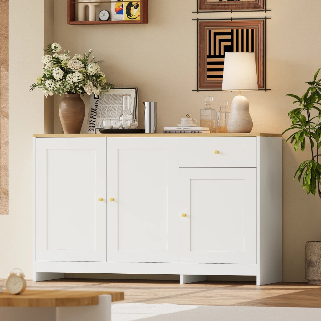 Credenza 3 Ante e 1 Cassetto ¨C Xylo ¨C Bianco e Naturale, 120x40x75 cm