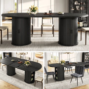 Tavolo da pranzo - estraibile 150-190 cm - vano nascosto - maniglie metalliche - nero - salvaspazio