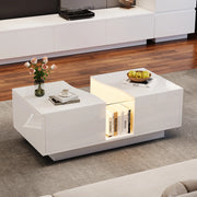 Tavolino da caffè moderno bianco lucido con LED, 100 x 50 x 35 cm, con 2 cassetti e piano in acrilico, struttura in MDF