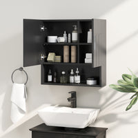 Armadietto a Specchio per Bagno 54x15,2x55,3 cm con Ripiano Aperto in Legno Nero
