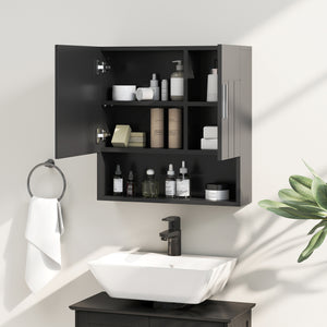 Armadietto a Specchio per Bagno 54x15,2x55,3 cm con Ripiano Aperto in Legno Nero