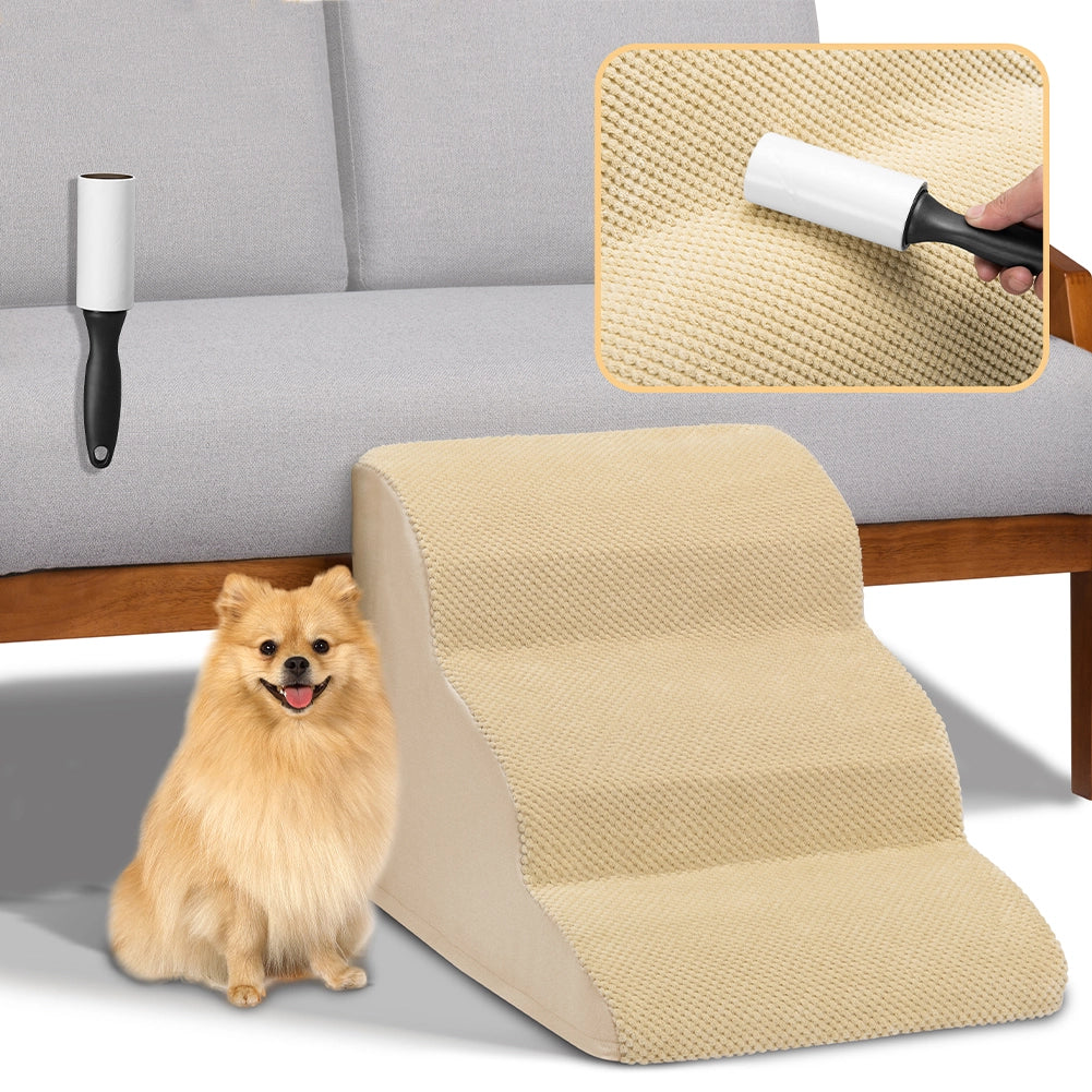 Scala per Animali Domestici Beige 3 Scalini per Gatti e Cani Rullo Rimuovi Peli