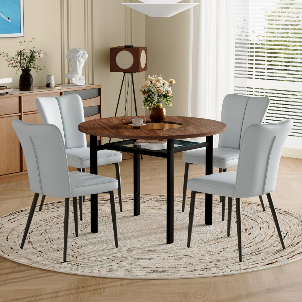 Tavolo da pranzo rotondo con piano in MDF effetto legno e inserto in vetro, per 2-4 persone, 100 cm