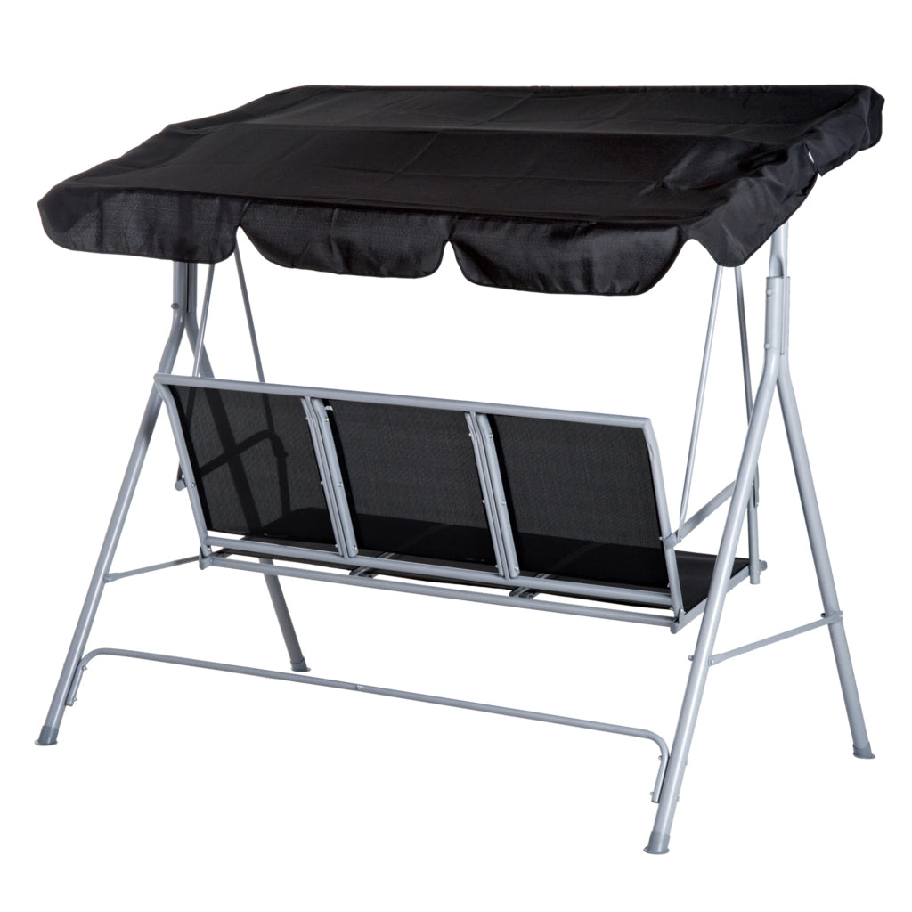 Altalena Hollywood con baldacchino da giardino piedi antiscivolo 171x108x150cm Nero