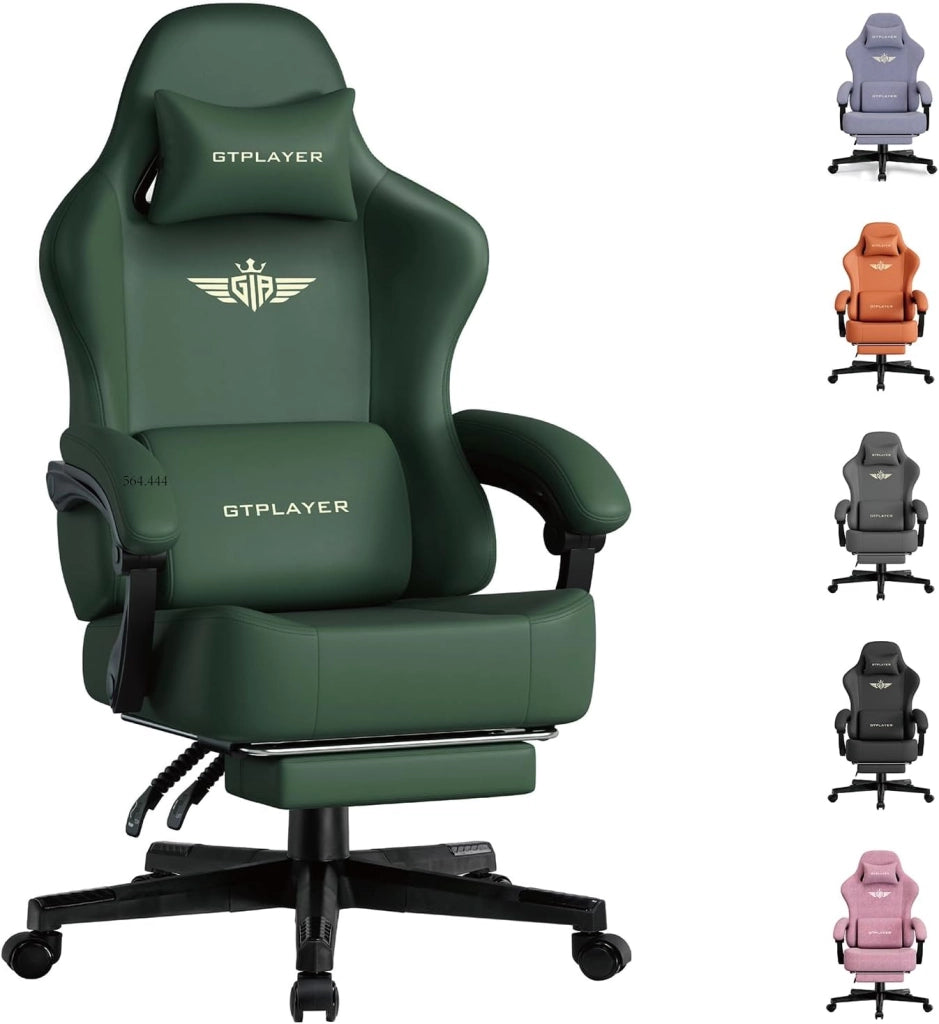 Sedia da gioco, traspirante, sedia da ufficio, ergonomica, in tessuto di alta qualità, ergonomica, schienale regolabile a 160°, poggiapiedi estraibile,carico 180 kg,verde