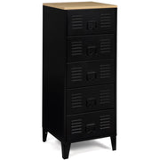 IDMarket - Cassettiera ESTER a 5 cassetti, 40 cm, metallo nero e piano in faggio in stile industriale