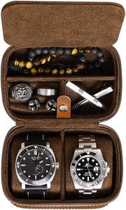Organizzatore di orologio da viaggio per 2 orologi con chiusura a cerniera, protezione robusta e trasportabile per orologi e smartwatch fino a 50 mm (marrone/marrone)