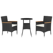Set Bistr¨° da Giardino 3 pz | Set Salotto da Giardino con Cuscini in Polyrattan Nero