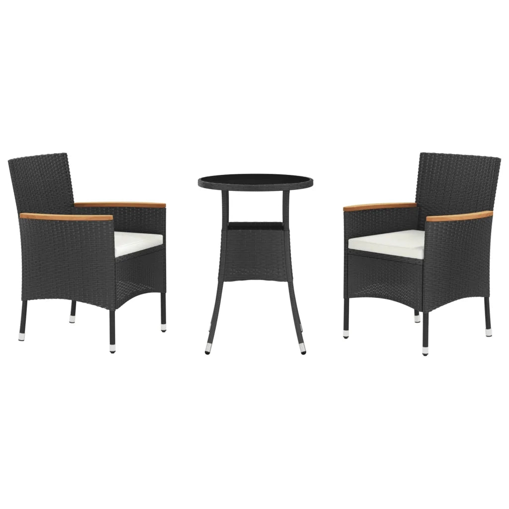 Set Bistr¨° da Giardino 3 pz | Set Salotto da Giardino con Cuscini in Polyrattan Nero