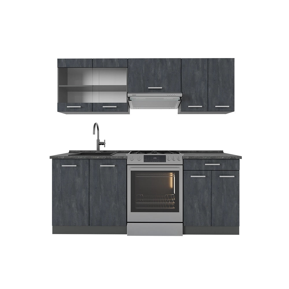 Cucina componibile R-Line Calce nera/Antracite 200 cm senza piano di lavoro Vicco