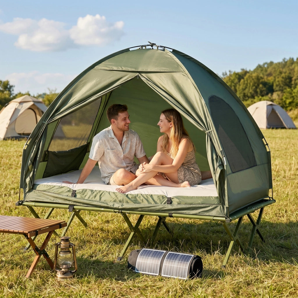 Letto da Campo per 2 Persone con Materasso Gonfiabile Verde ¨C zephmum ¨C 120x200x40 cm