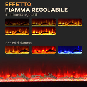 Camino Elettrico da Parete 1800W con Telecomando e Display LCD 152,4x15,8x45 cm Nero