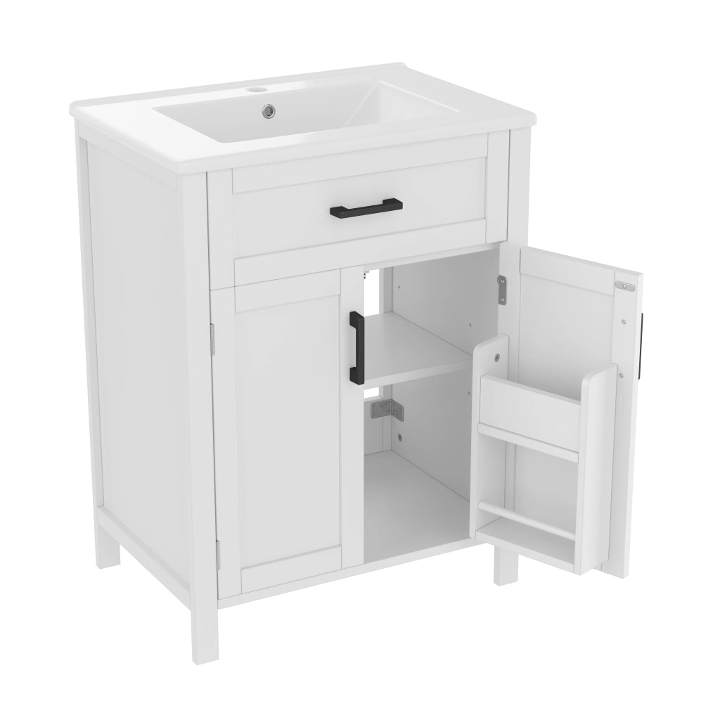 Mobile Bagno con Lavabo Integrato ¨C MINIMAL ¨C Bianco, 2 Ante, Cassetti, 60x46x85