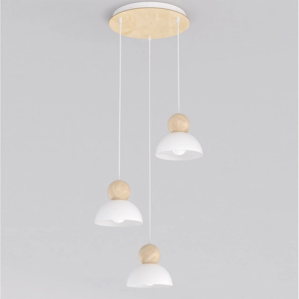 Lampada a sospensione KAKI in acciaio bianco opaco e legno