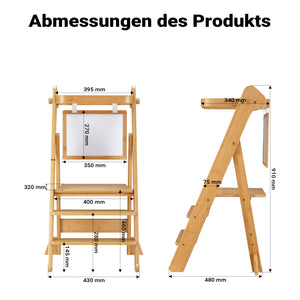 Torre di apprendimento pieghevole per bambini 43 x 48 x 91 cm in bambù, torre montessoriana regolabile in altezza per bambini, sgabello per bambini con barra di protezione