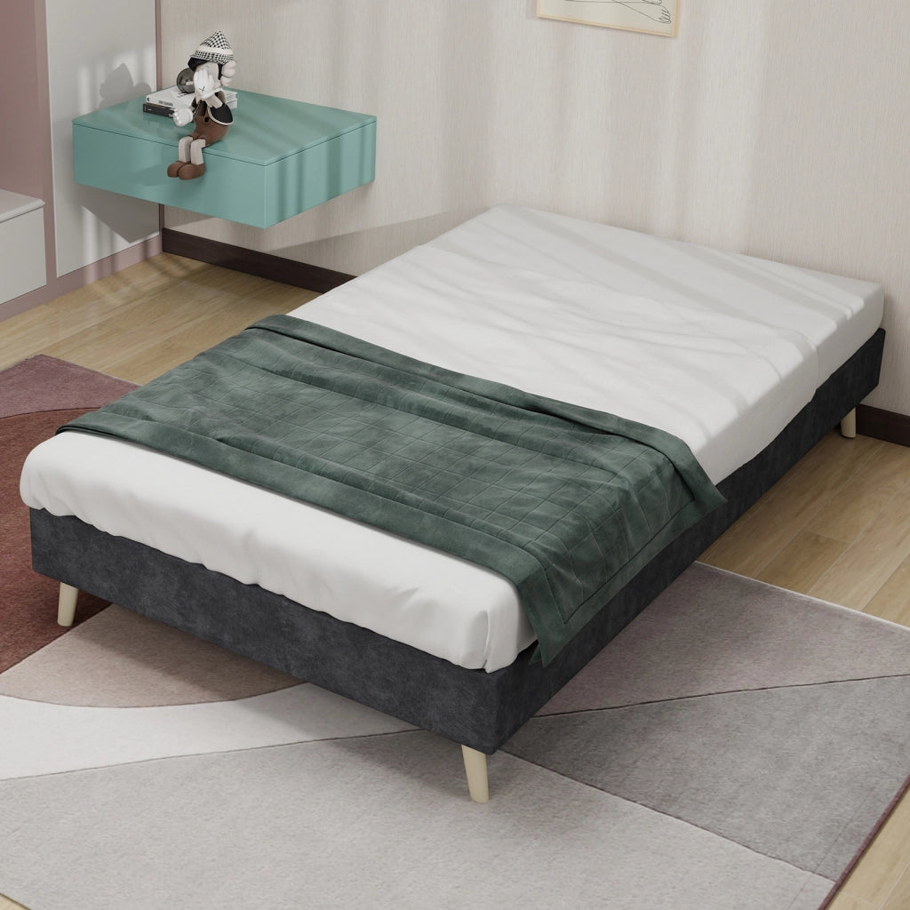 Letto Singolo 90x200 cm; Struttura Bassa - in Tessuto e Metallo - Grigio