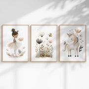 Decorazione per Parete a 3 Pezzi per Bambini - Unicorno/Principessa - Animali Carini - Arcobaleno - Disegni Amichevoli per Bambini