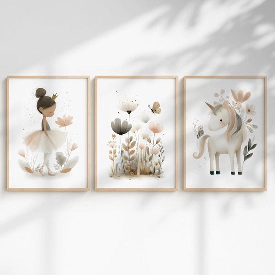 Decorazione per Parete a 3 Pezzi per Bambini - Unicorno/Principessa - Animali Carini - Arcobaleno - Disegni Amichevoli per Bambini