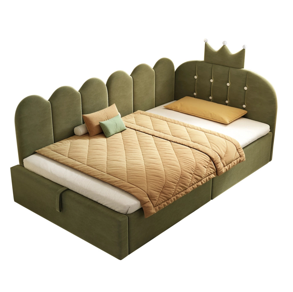 Letto da giorno 90x200 cm in velluto verde con contenitore idraulico