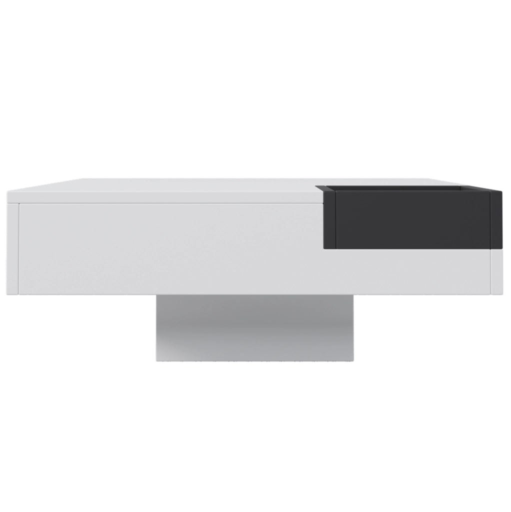 Tavolino da salotto 72x72x30 cm con box removibile e LED multicolore; bianco e nero