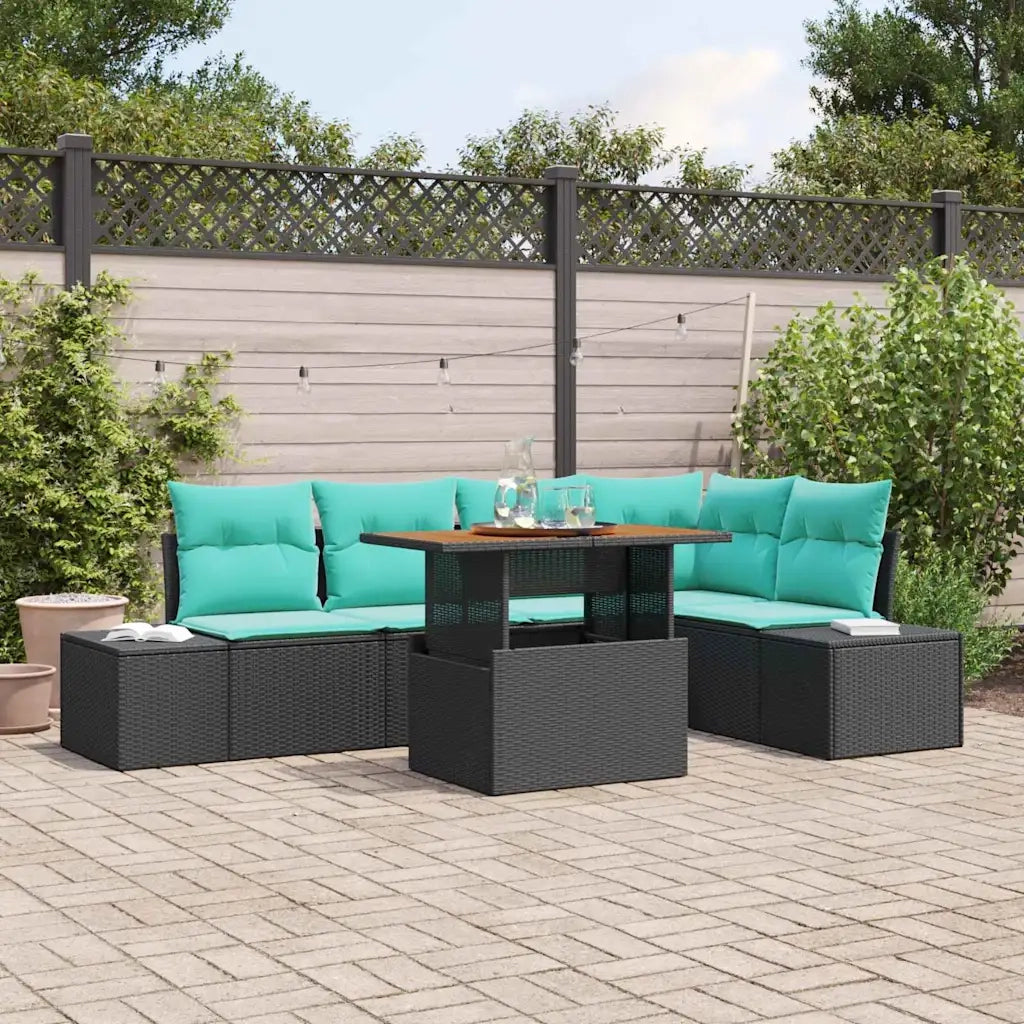 Set Divano da Giardino 6 pz Nero Poly Rattan 3358706
