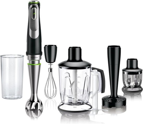 Set di Frullatore a Stantuffo - Manuale - Frullatore Set - Purea Stantuffo - Moina Manuale - Macchina da Cucina - Acciaio Inossidabile - 3 in 1 - Accessori Frullatore - Zuppe - Smoothie - Cibo per Bambini