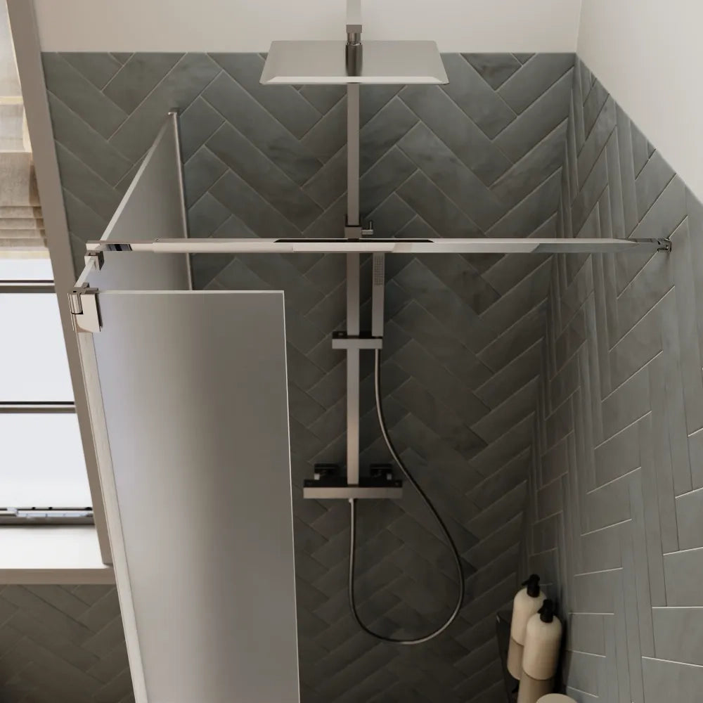Doccia walk-in 90cm + anta 30cm vetro 8mm opaco profili cromo | Keros