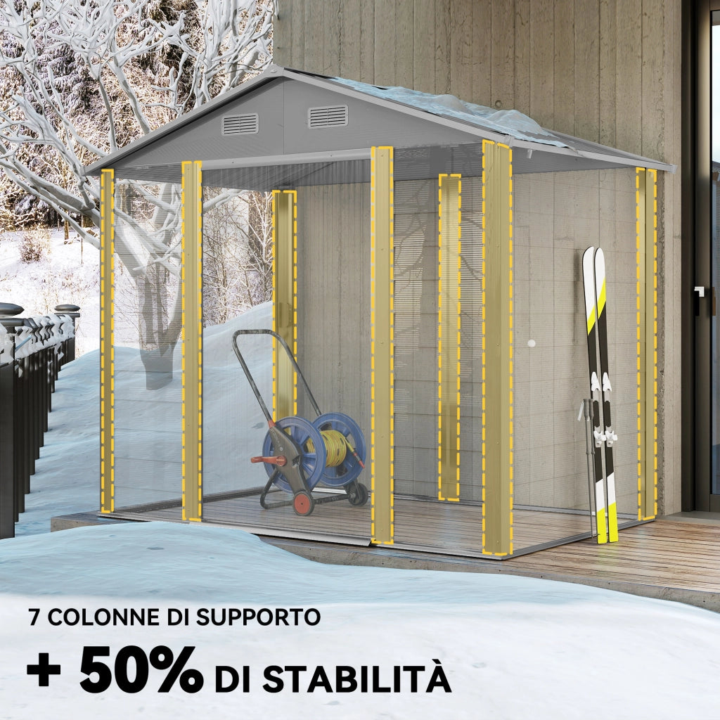 Casetta per Attrezzi con Porte Scorrevoli ¨C Zephmum ¨C Grigio Chiaro 196x236x208 cm