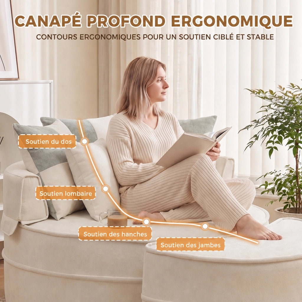 POLTRONA Relax senza montaggio con pouf 121 cm Chenille Beige