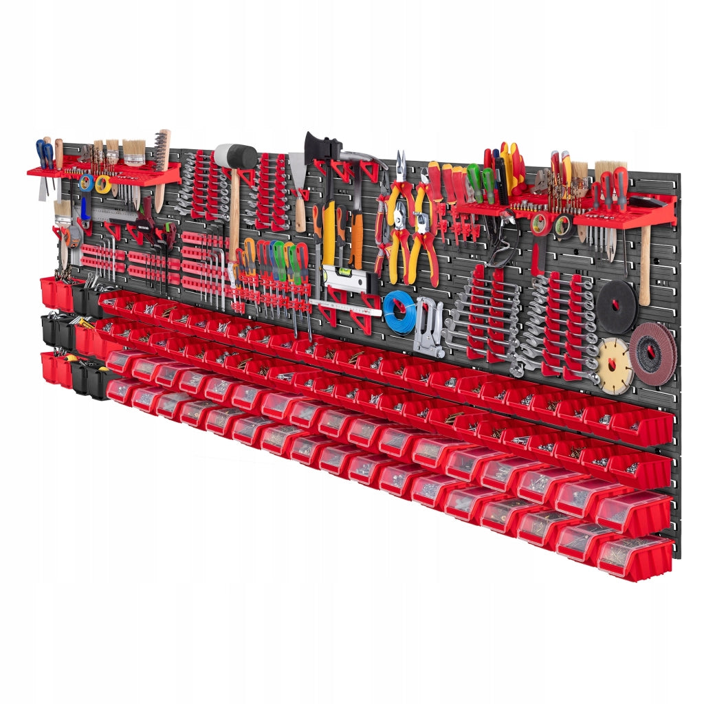 Pannello portautensili KADAX da parete per officina, 232x78 cm, 82 scomparti, 80 supporti, garage.