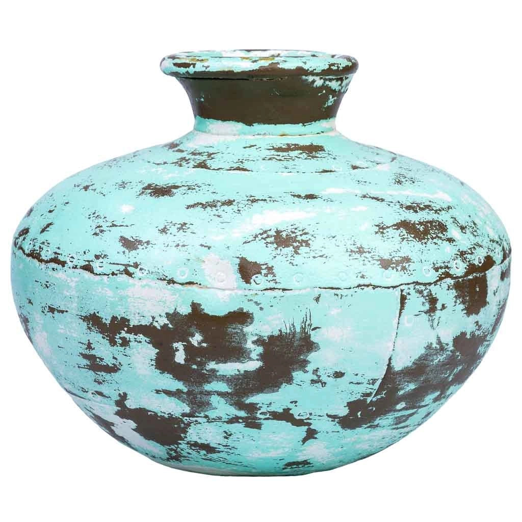 Vaso in metallo invecchiato verde 33x28x33