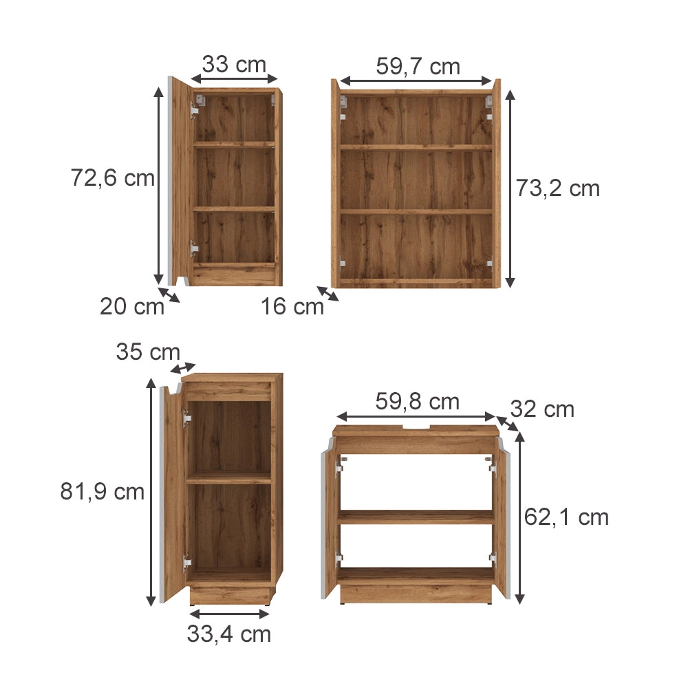 Vicco Set di mobili da bagno Rovere/grigio a righe 4 parti