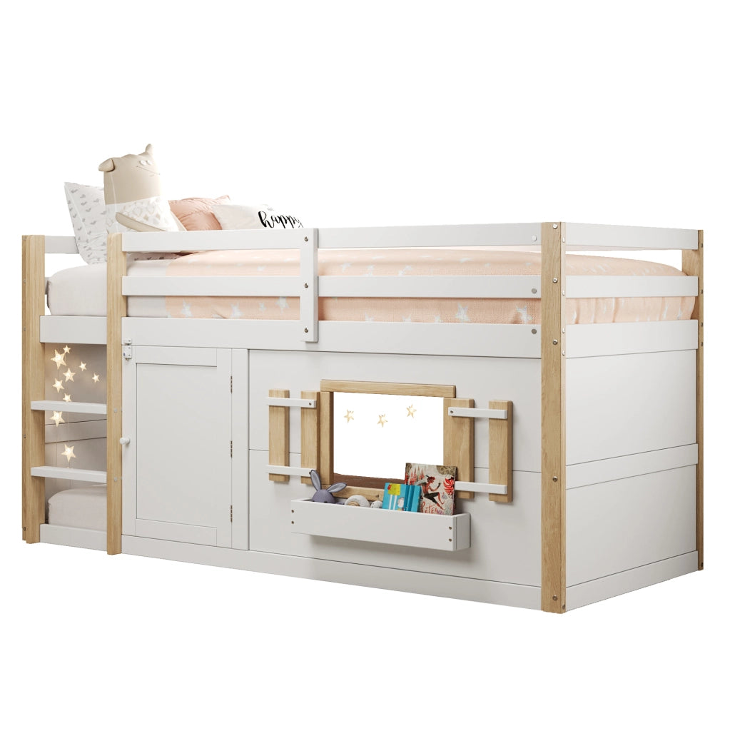 Letto a castello per bambini 90x200 cm in legno massiccio e MDF; bianco; con rete a doghe