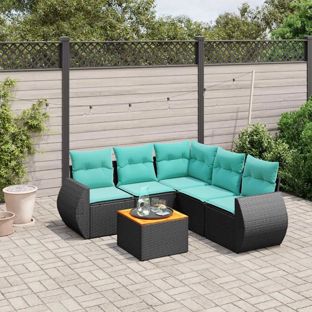 Set Divani da Giardino 6 pz con Cuscini Nero in Polyrattan 3225000