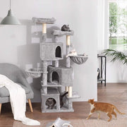 Albero per gatti grande, con 3 grotte per gatti, 164 cm, colore grigio chiaro PCT98W