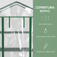 Serra per Piante Verticale con Scaffale a 4 Ripiani in Acciaio e PVC Bianco, 69x50x165cm
