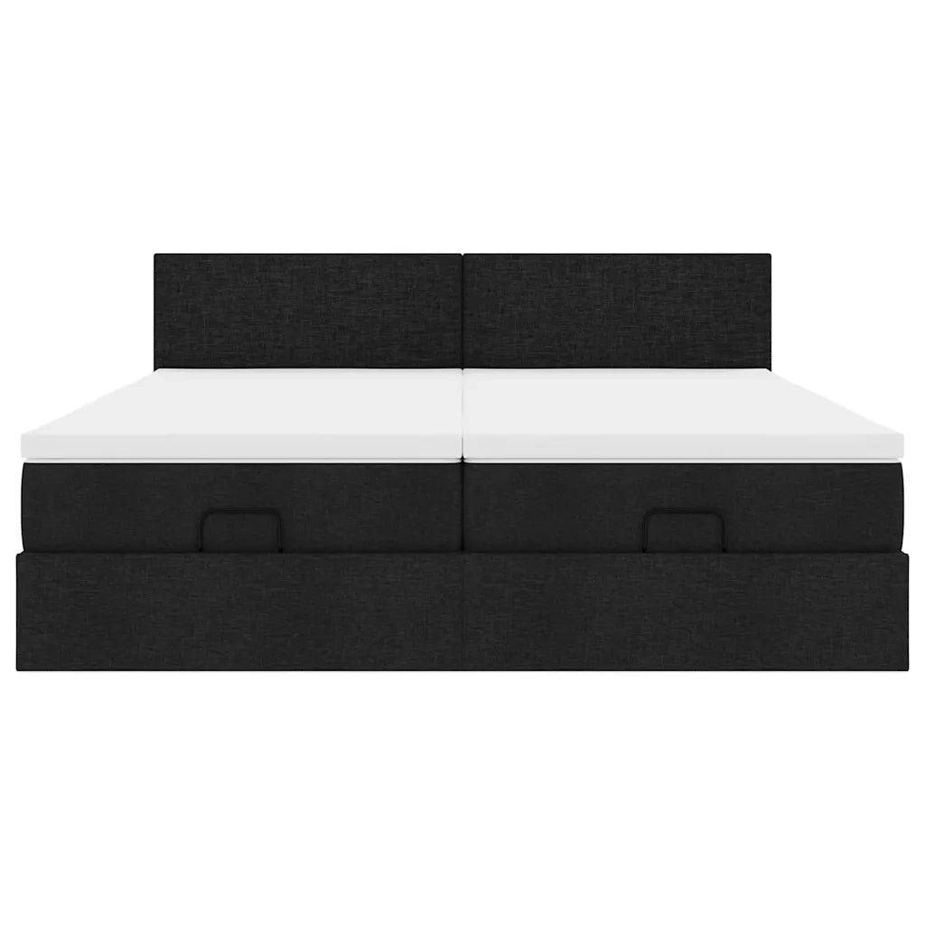 Struttura Letto Pouf con Materassi Nero 160x200 cm in Tessuto