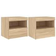 Set di 2 Comodini | Armadio da Notte | Mobiletto da notte con Luci LED Rovere Sonoma 50x40x45 cm