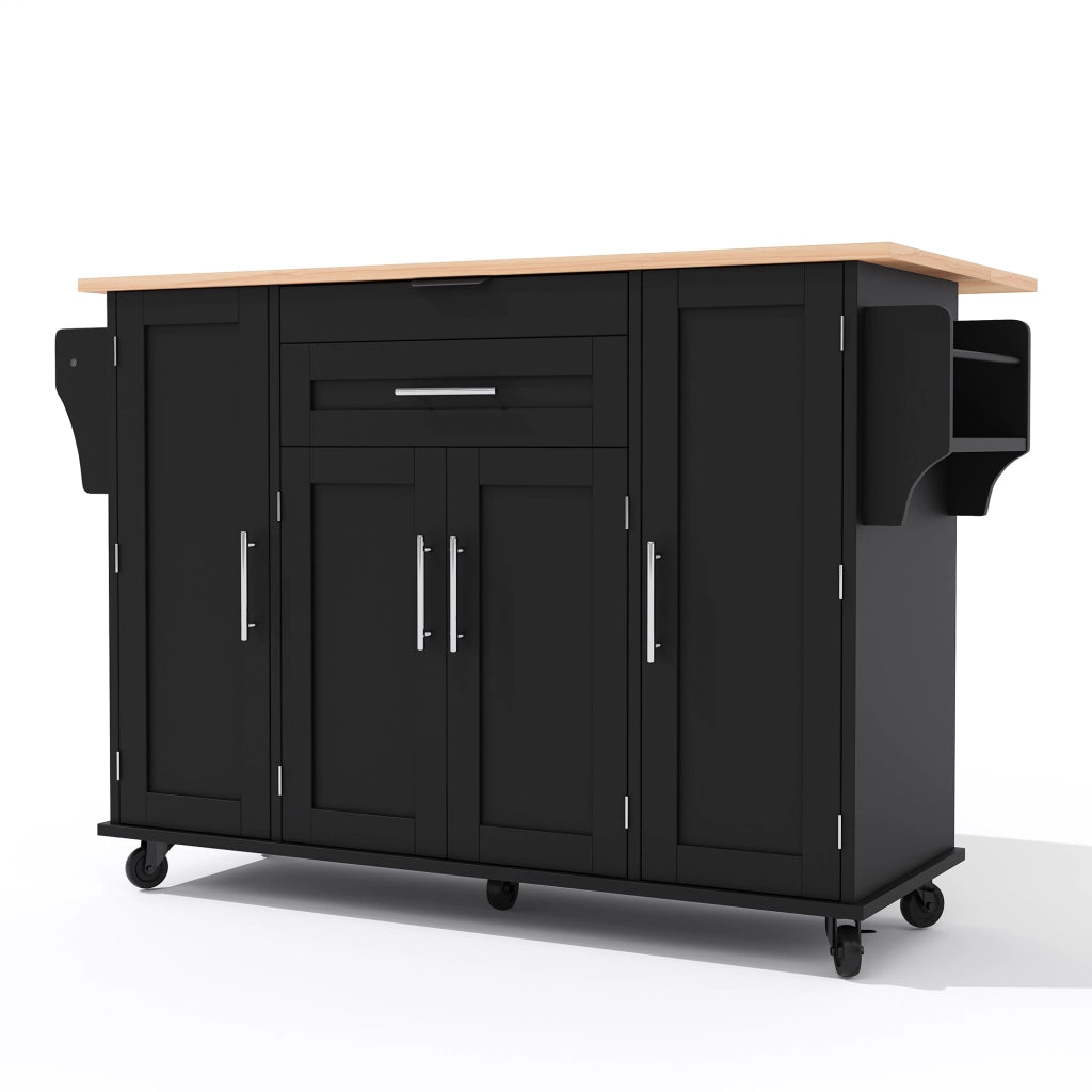 Isola cucina mobile in MDF nera e naturale con piano allungabile