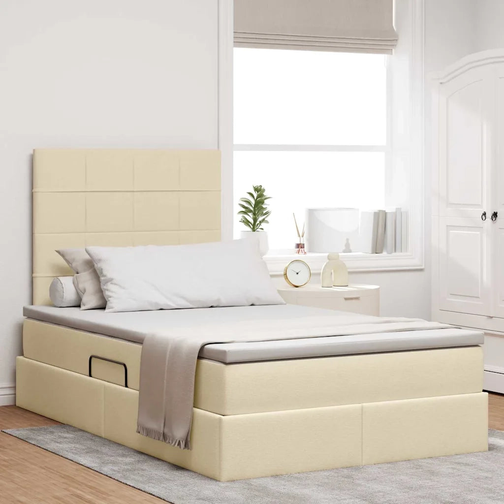 Letto con contenitore e LED Crema 120 x 200 cm Poliestere
