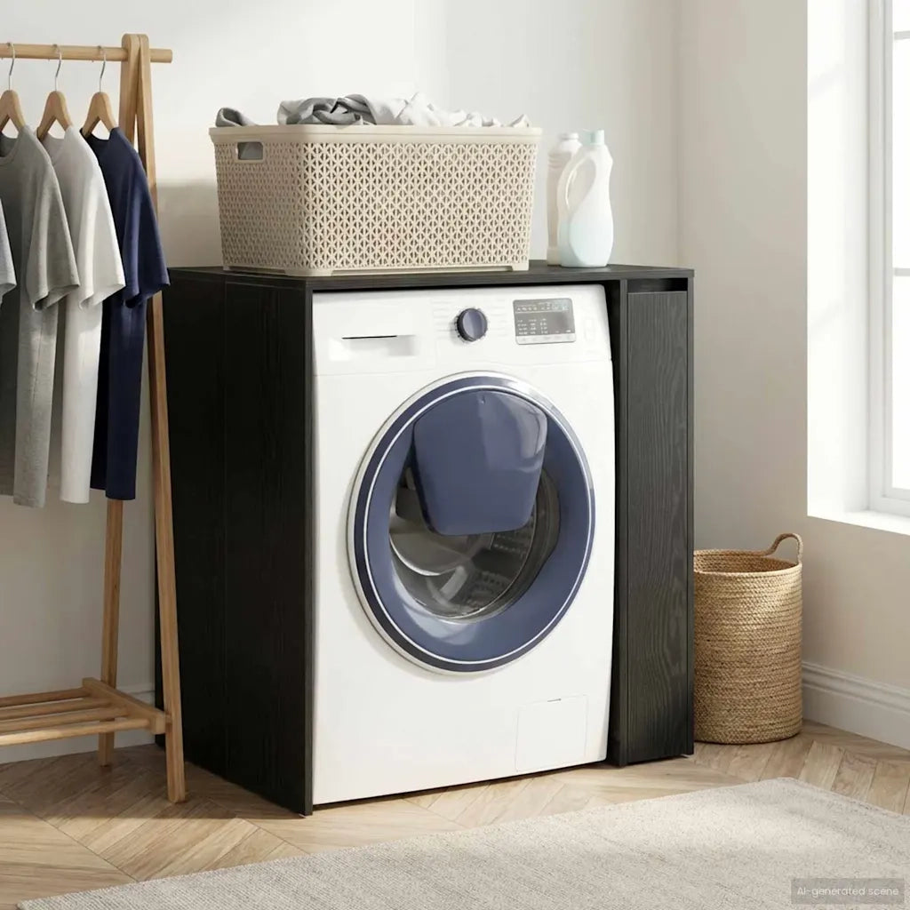 Mobiletto per lavatrice con porta Rovere Nero 87 x 60 x 89 cm 8006801