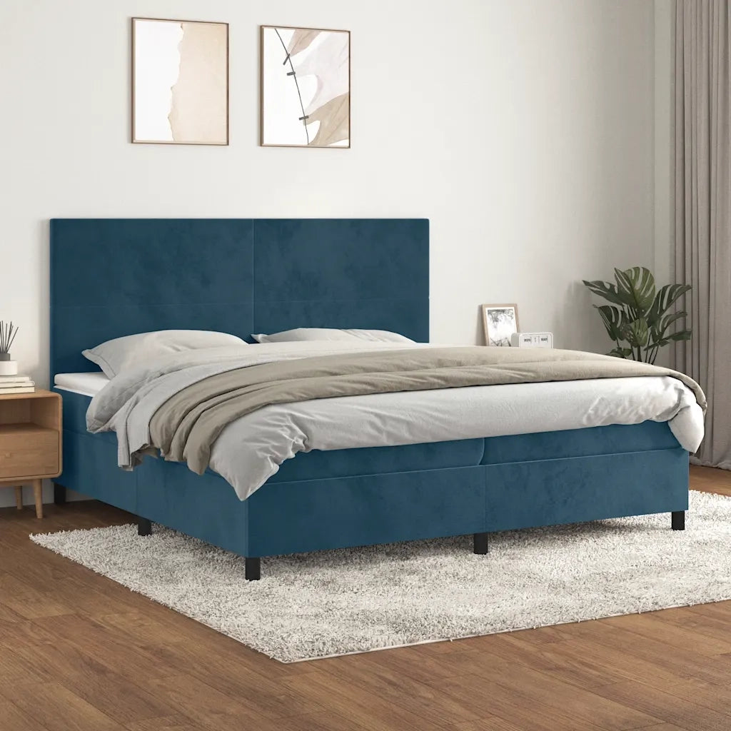 Giroletto a Molle con Materasso Blu Scuro 200x200 cm in Velluto