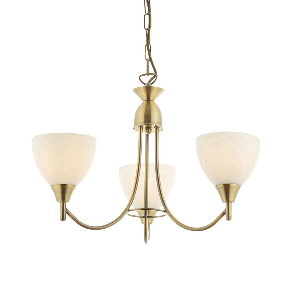 Lampadario classico ottone anticato opale 3xE14 Alton Endon