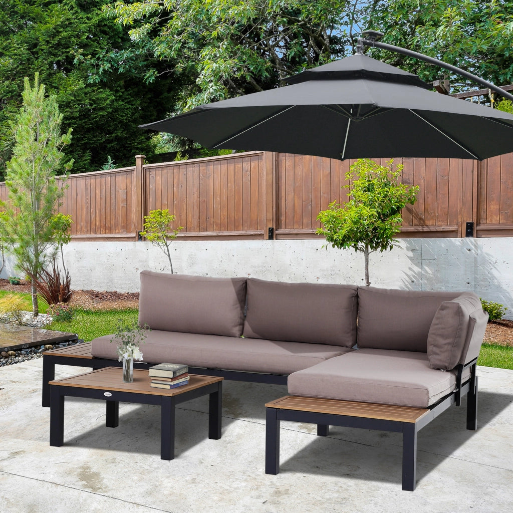 Set di mobili da giardino a 3 pezzi con divano e cuscini tavolino laterale alluminio 164x74x69 cm ideale per uso all'aperto