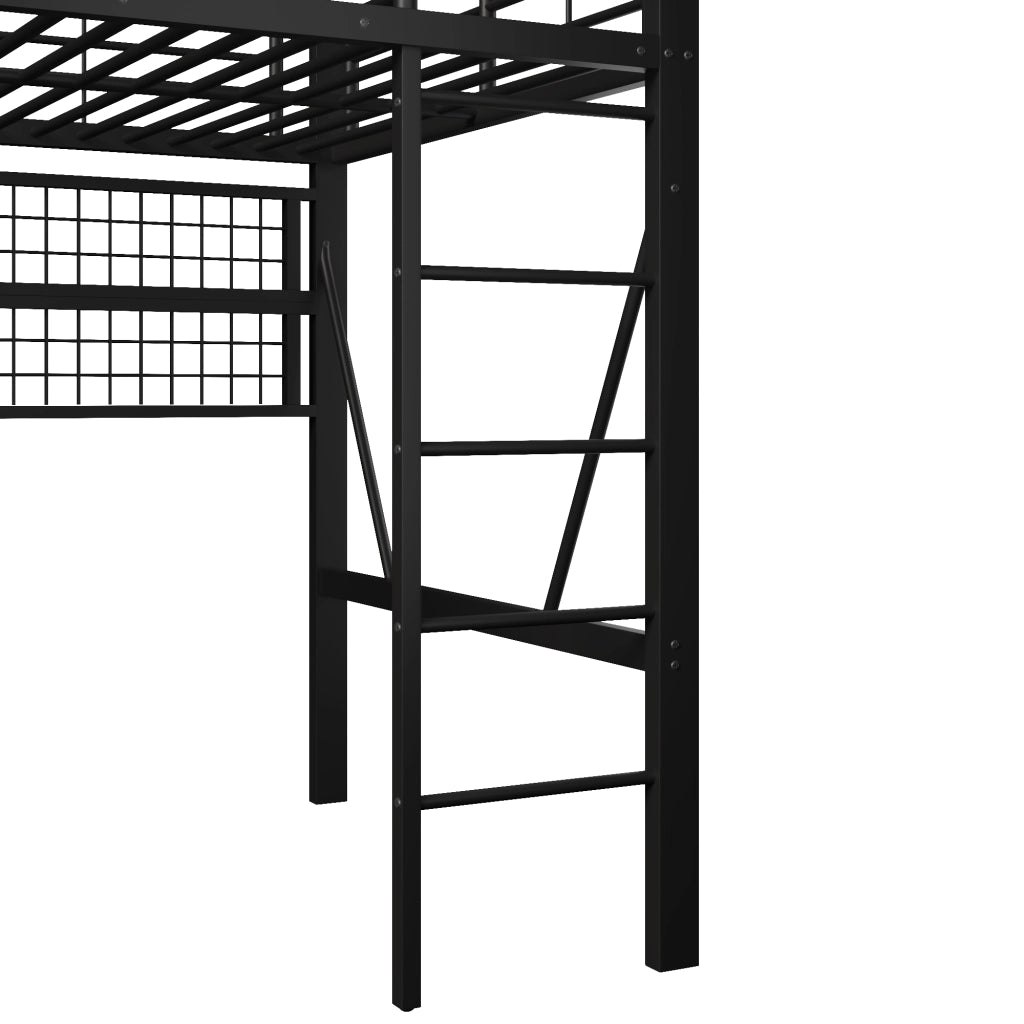LETTO a soppalco 140x200 cm in Metallo e MDF Nero con LED e vano a giorno