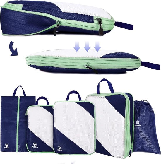 Organizzatore di valigia - risparmio di spazio - 5 pezzi - blu scuro
