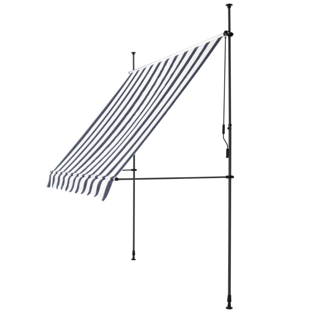 Tenda da Sole a Muro con Pali di Supporto Telescopici Parasole 200 x 120 cm (LxP) Blu Scuro/Bianco pro.tec
